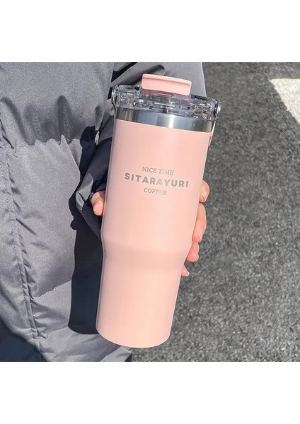 Büyük Kapasiteli Yalıtım Fincanı, 30.43 Oz Samanlı Kahve Su Dağı Içme, Basit Su Bottlecoor: 900ML (Yurt Dışından)