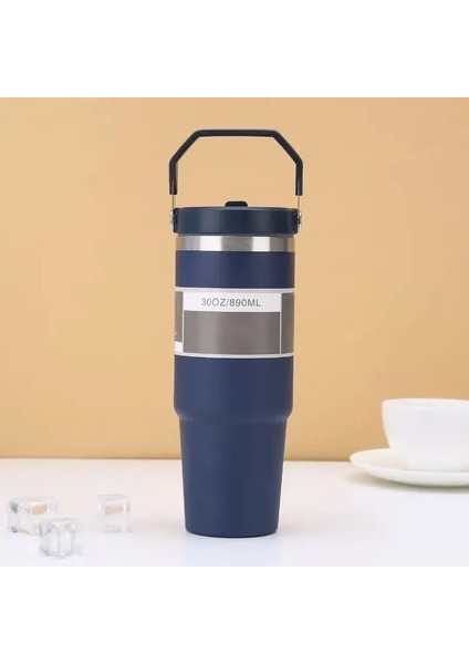 30 Oz Saman Kapağı ile Ekstra Büyük Termos Kap - 304 Paslanmaz Çelik, 24 Saat Soğuk, Araba Koltuğu Kapasitesine Uyuyor: 890ML/RENK: 4 (Yurt Dışından)