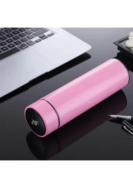 500ML Paslanmaz Çelik Termos Şişesi Dijital Sıcaklık Ekran LED Akıllı Sıcaklık Ölçüm Kupası Vakum Şişesi Kapasite: 500ML/RENK: Pembe (Yurt Dışından)