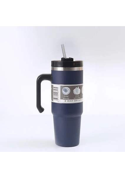 20 Oz/30 Oz Paslanmaz Çelik Araba Termos Şişe Seyahat Spor Su Şişesi Kollu Saman Kupa Açık Kahve Keklik: 600ML/RENK: Mavi (Yurt Dışından)