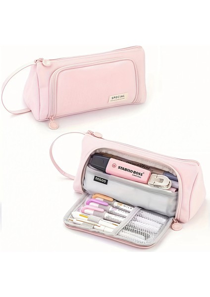 Büyük Kapasiteli Kalem Çantası, Okul Kalem Kasası Malzemeleri, Kırtasiye Depolama Çantası, Basit Renk, Taşıması Kolay, Yetişkin Öğrenciler Uygulanabilir 。color: Soluk Pembe (Yurt Dışından)