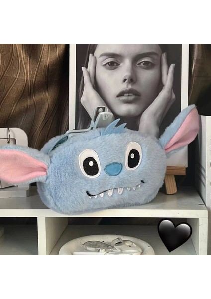 Disney Stitch Peluş Kalem Çantası Büyük Kapasiteli Öğrenci Kalem Kılıfı Büyük Kulu Kırtasiye Depolama Sevimli Karikatür Çocuk Hediyesi: Kırmızı (Yurt Dışından)