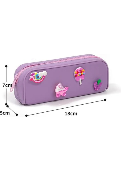 Kawaii Karikatür Silikon Kalem Kılıfı Öğrenci Kırtasiye Büyük Kapasiteli Su Geçirmez Kalem Kutu Okulu Malzemeleri Kız Makyaj Çantası Hediye Renk: Mor (Yurt Dışından)