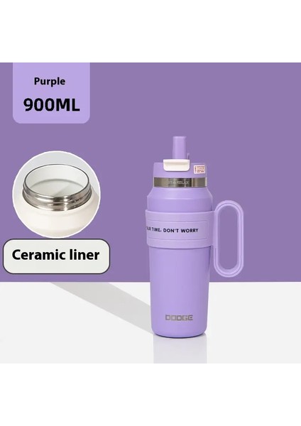 Dodge 900ML Konforlu Çift Içecek Termos Kaplamalı Saman Saman Püskürtme Seramik Astar Paslanmaz Kahve Büyük Kapasite Kahve Kupası Kapasitesi: 900ML/RENK: 5 (Yurt Dışından)