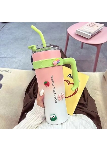 40 Oz Büyük Mac Termos Şişesi Büyük Kapasiteli Yüksek Güzellikli Su Dağı Soğuk Yalıtım Dondurma Fincan Kahve Fincanı Seyahat Için Saman Ile: 1000-1500ML/RENK: Çoklu (Yurt Dışından)