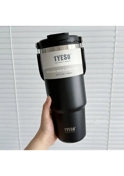 Tyeso Paslanmaz Çelik Kahve Fincanı Soğuk ve Sıcak Çift Katmanlı Kupa Dak Termo Su Şişesi Araba Seyahat Kupa Vakum Kupirat: 600ML/RENK: Siyah (Yurt Dışından)