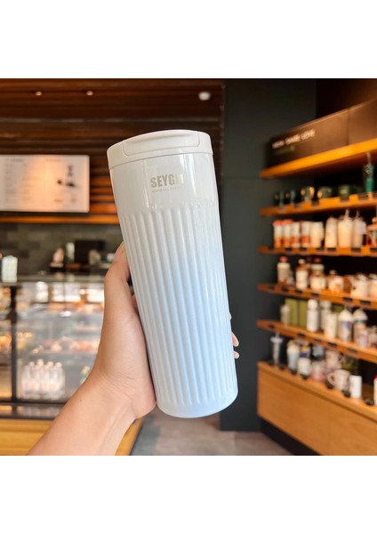 500ML Paslanmaz Çelik Termos Şişe Taşınabilir Tumbler Vakum Şişeleri Kupa Kupa Soğuk ve Sıcak Termal Kupa Yalıtımlı Kupa Cupcapacity: 500ML/RENK: Mavi (Yurt Dışından)