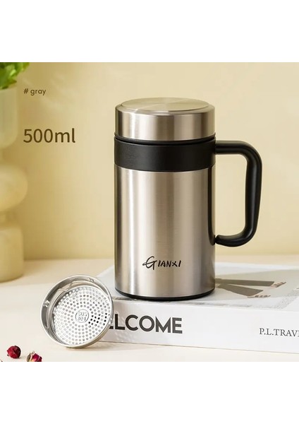 Gianxi Kadınlar Saf Renk Kesin Büyük Kalibre Termos Kupası Kış Büyük Kapasiteli Su Kupası Çay Suyu Ayak Çöpüş Sökü Cupcapacity: 500ML/RENK: Doğal Renk 500ML (Yurt Dışından)