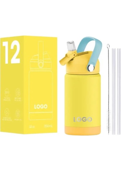 Çocuk Moda Macaron Su Kupası Termos Kupası Tutlu Taşınabilir Anti-Drop Silikon Kapaklı Sevimli Çocuksu Eğlence Su Kupa Kupa: 360ML/RENK: Sarı (Yurt Dışından)