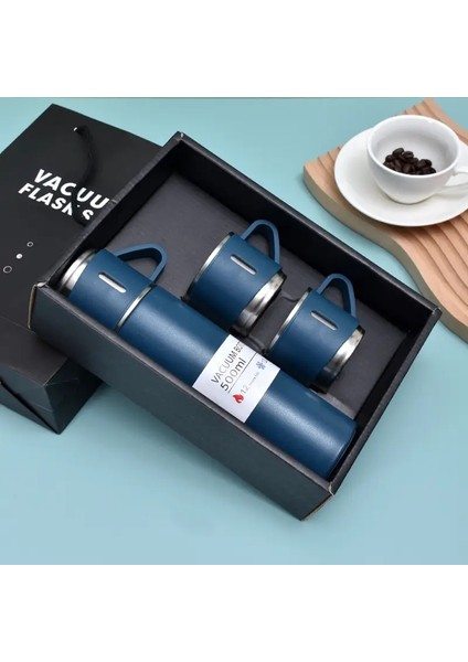 500ML Paslanmaz Çelik Vakum Şişesi Hediye Seti Ofis Iş Stili Termos Şişesi Açık Sıcak Su Termal Yalıtım Çift Kupa Kapasitesi: 500ML/RENK: Mavi Hediye Kutusu (Yurt Dışından)