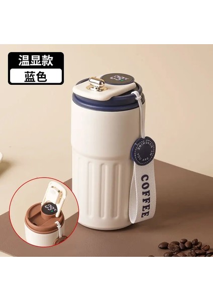 Paslanmaz Çelik Yalıtımlı Fincan Sıcaklık Ekranlı Kahve Fincanı Akıllı Araba Monte Isı Koruma Kupa Hediyesi Termal Kupa Kapasite: 401-500ML/RENK: Beyaz Mavi (Yurt Dışından)