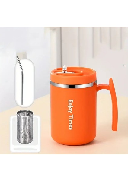 304 Paslanmaz Çelik Kahve Kupası, Çay Süzgeç ve Siper Suyu Bottlecoor ile Team Çay Kupası Termal Kupa: Turuncu/kapasite: 500ML (Yurt Dışından)