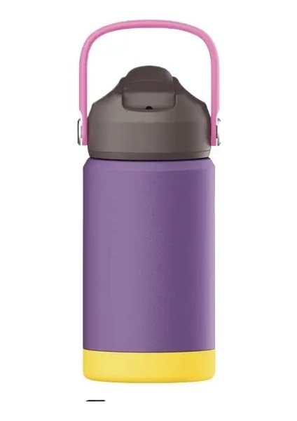 Çocuk Moda Macaron Su Kupası Termos Kupası Tutlu Taşınabilir Anti-Drop Silikon Kapak Su Kupası Kapasite: 360ML/RENK: Mor (Yurt Dışından)