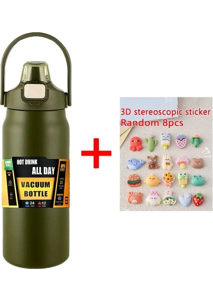 1.5l Paslanmaz Çelik Termo Şişe Büyük Kapasite Termo Su Taşınabilir Vakum Kupa Termos 1500ML Yalıtımlı Kupa Tulumbilim Kapasitesi: 800ML/RENK: Çıkartmalar ile Yeşil (Yurt Dışından)