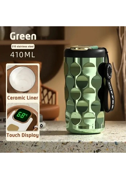 410ML Akıllı Termos Şişesi 316 Kahve LED Sıcaklık Ekran Termal Kupa Vakum Şişeler Kahve Kupa: 410ML/RENK: Yeşil (Yurt Dışından)