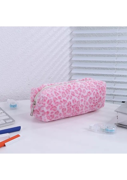 Leopar Baskı Kalem Kılıfı Estuche Escolar Kalem Kılıf Kızlar Sevimli Kırtasiye Büyük Kapasite Okul Malzemeleri Peluş Kalemler Casesnolor: Kırmızı (Yurt Dışından)