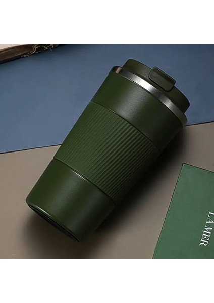 380ML/510ML Çift Paslanmaz Çelik Kahve Termos Kupa Slip Olmayan Kılıf Vakum Şişesi Seyahat Yalıtım Yolu Şişe Kapasitesi: 510ML/RENK: Ordu Yeşil (Yurt Dışından)