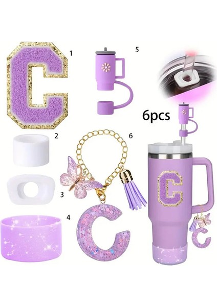 6pcs Fincan Aksesuarları Stan Ley Cup Için Set Silikon Saman Topper ve Boot, Dökülme Kanıtı Durdurucu Renk: C Dahil (Yurt Dışından)
