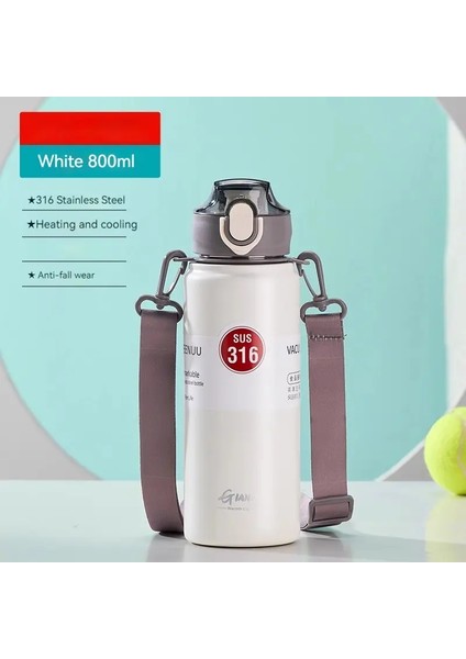 Gianxi 1000ML Yay Kapağı Büyük Kapasiteli Vakum Kupası 316 Paslanmaz Çelik Kahve Kupası Taşınabilir Açık Hava Spor Su Şişesi Kapasite: 800-1000ML/RENK: Beyaz 800ML (Yurt Dışından)