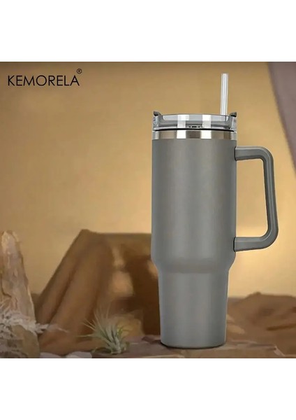 1200ML 304 Paslanmaz Çelik Yalıtımlı Su Şişesi Sıcak Kahve Araç Kupası Sıcak ve Soğuk Kupa Termos Şişesi Saplı Saman Sporları Av Kapasite: 40OZ/RENK: Gri (Yurt Dışından)