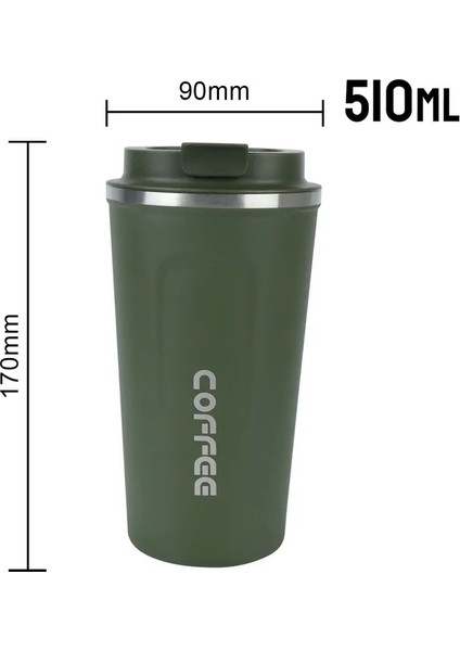 Termo Cafe Kahve Kupa Araç Termos Kupa 380/510ML Sızıntı_ Geçirmez Seyahat Termo Kupası Çay Su Kahve Çift Paslanmaz Çelik Kapasite: Kahve Kupa/renk: 510ML Yeşil (Yurt Dışından)