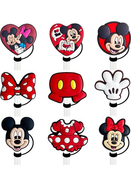 Sıcak Oyuncaklar Disney Serisi Karikatür Saman Kapak Kapağı 10MM Içecek Saman Tapası Yeniden Kullanılabilir Sıçrama Kanıtı Içme Fit Kupa Saman Kapağı Kolye Renk: 9pcs-2 (Yurt Dışından)