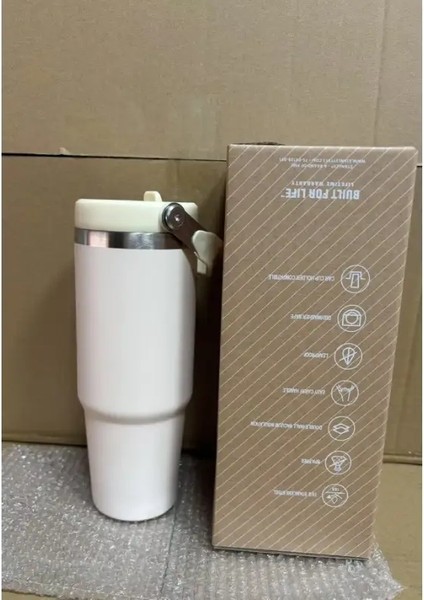 Buzlu Çay Veya Kahve Milkshake Seyahat Kupası Için Uygun Kapak ve Saman Paslanmaz Çelik Vakum Yalıtımlı Kupa 2.0h 30OZ Kapasite: 30OZ/RENK: Kuvars Tozu (Yurt Dışından)