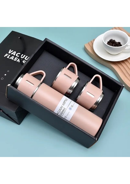 500ML Paslanmaz Çelik Vakum Şişesi Hediye Seti Ofis Iş Stili Termos Şişesi Açık Sıcak Su Termal Yalıtım Çift Kupa Kapasitesi: 500ML/RENK: Pembe Hediye Kutusu (Yurt Dışından)