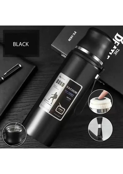Büyük Kapasiteli Paslanmaz Çelik Su Şişesi Kaplamalı Kahve Kahve Vakum Flask Dış Mekan Seyahat Termal Kupa Sızdır Yalan Termos Bottlecapity: 600ML/RENK: Siyah (Yurt Dışından)
