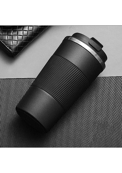 380ML/510ML Çift Paslanmaz Çelik Kahve Termos Kupa Slip Olmamış Kılıf Vakum Şişesi Seyahat Yalıtım Yolu Şişe Kapasitesi: 380ML/RENK: Siyah (Yurt Dışından)