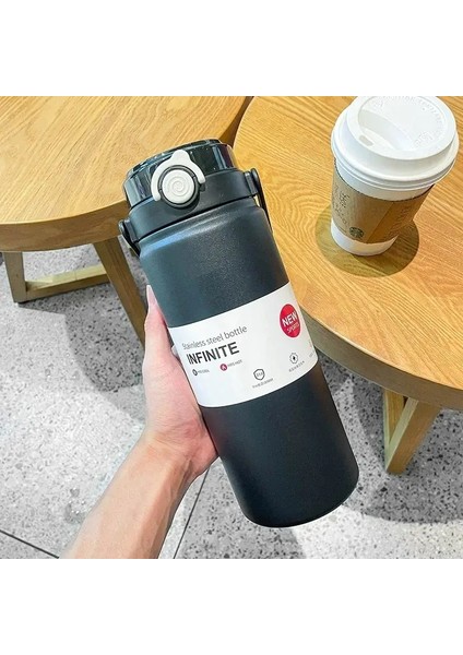 1l Paslanmaz Çelik Termal Su Şişesi Termozları Soğuk Sıcak Içecekler Termos Kupası Fitness Vakum Şişesi Saman Tulumbil Taşınabilir Kapasite: 1000ML/RENK: Siyah (Yurt Dışından)