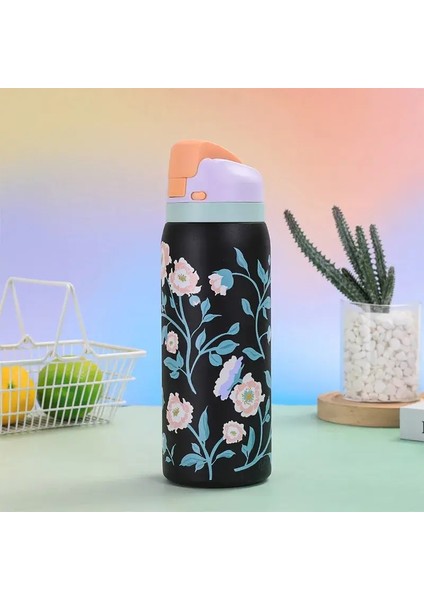 304 Termos Şişe Karikatür Desen Bulunma Kupası Paslanmaz Çelik Taşınabilir Saman Atlama Kupası Büyük Kapasite Açık Hava Spor Su Cupacity: 1000ML/RENK: Beyaz (Yurt Dışından)