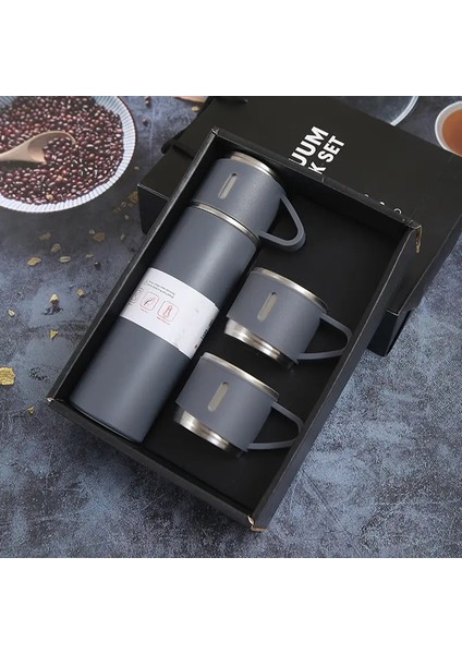 500ML Paslanmaz Çelik Vakum Şişesi Hediye Seti Ofis Iş Stili Termos Şişesi Açık Sıcak Su Termal Yalıtım Çift Kupa Kapasitesi: 500ML/RENK: Gri Hediye Kutusu (Yurt Dışından)