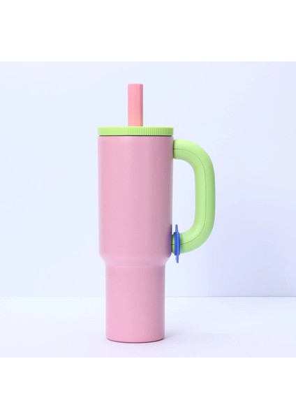 40 Oz Buzlu Kahve Tumbler Büyük Kapasiteli Araç Termos Kupası Saman Saplı Paslanmaz Çelik Şişe Dış Mekan Su Şişesi 1200ML Kapasite: 40 Oz/renk: Pembe (Yurt Dışından)