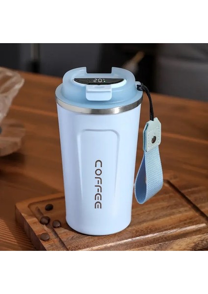 Akıllı Kahve Tumbler 510ML Paslanmaz Çelik Termos Kupası Taşınabilir Halat Akıllı Sıcaklık Ekran Seyahat Kupa Kapasitesi: 510ML/RENK: Mavi (Yurt Dışından)