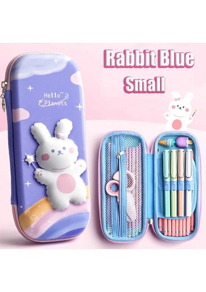 3D Büyük Kapasiteli Tek Boynuzlu At Kalem Kutusu Kawaii Sevimli Kalem Kutusu Çanta Torbası Okula Geri Dönen Organizatör Korean Japon : Tavşan Mavi-Küçük (Yurt Dışından)
