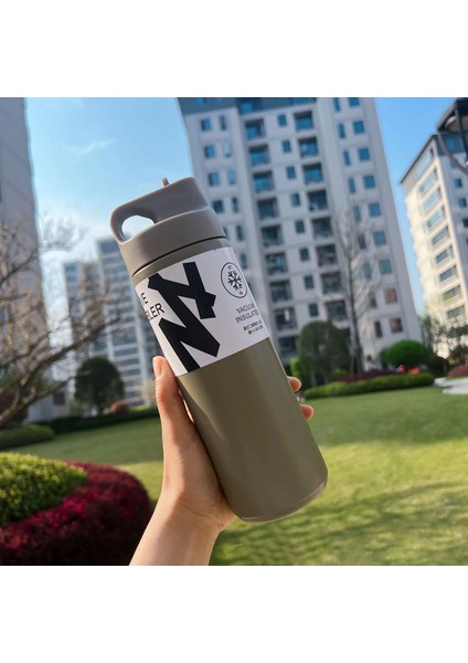 550ML Termos Şişe Taşınabilir Tumbler Vakum Şişeler Paslanmaz Çelik Yalıtılmış Kupa Açık Hava Dış Havalı Su Şişesi Seyahat Termal Kupa Kapasite: 550ML/RENK: Gri (Yurt Dışından)