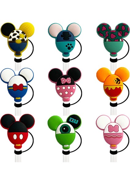 Sıcak Oyuncaklar Disney Serisi Karikatür Saman Kapak Kapağı 10MM Içecek Saman Tapası Yeniden Kullanılabilir Sıçrama Kanıtı Içme Fit Kupa Saman Kapağı Kolye Renk: 9pcs-5 (Yurt Dışından)