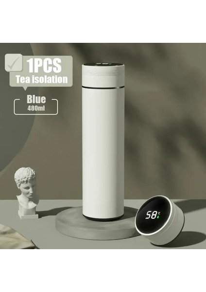 480ML Akıllı Termos Kupası 304 Akıllı Sıcaklık Ekran ve Su Geçirmez Tasarım Kapasitesi ile Paslanmaz Çelik Çift Duvarlı Vakum: 480ML/RENK: Beyaz (Yurt Dışından)