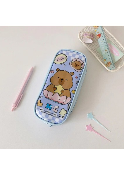 Kawaii Çizgi Film Sevimli Capya Kalem Kılıfı Öğrenci Büyük Kapasiteli Kırtasiye Çantası Çocuk Kalem Çantası Diy Masaüstü Buggy Çanta Renk: Mavi (Yurt Dışından)
