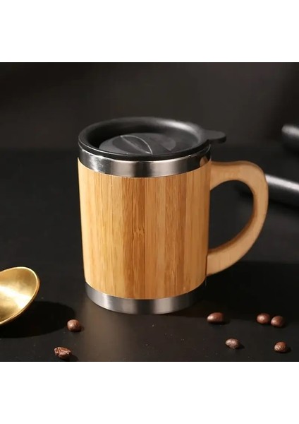 Paslanmaz Çelik Bambu Vakum Şenlikleri Termos 16O Su Şişesi Flip Lid Çevre Dostu Seyahat Kupası Kahve Dağı Şişesi Soğuk Kapasite: 401-500ML/RENK: A (Yurt Dışından)