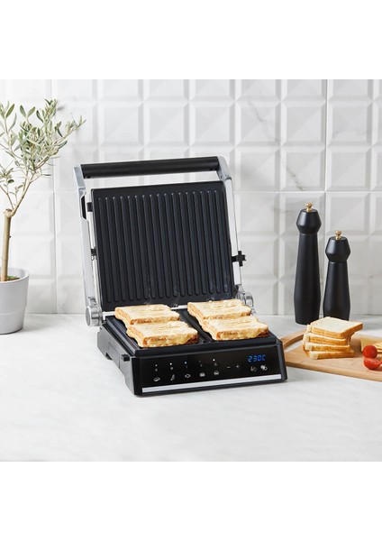 Grilliant 1341H Inox Gövdeli, Döküm Plakalı, 5 Programlı, Led Ekranlı Tost ve Izgara Makinesi