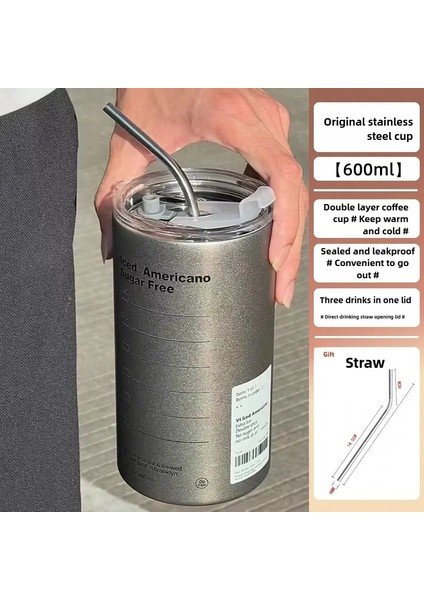 320/600ML Paslanmaz Çelik Kahve Kupa Kupa Termozlar Çift Duvar Vakum Şişesi Yalıtımlı Kupa Taşınabilir Kur Kahve Kurı Su Şişeleri Kapasitesi: 501-600ML/RENK: Gümüş 320ML (Yurt Dışından)