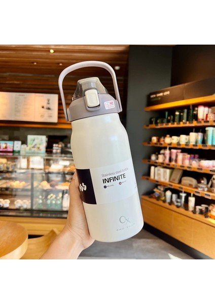 Tumbler Termo Şişesi Saman Paslanmaz Çelik Termal Su Şişesi ile Büyük Kapasite Soğuk ve Sıcak Termos Kupası Vakum Flask Flask Salonu Kapasite: 1300ML/RENK: Beyaz (Yurt Dışından)