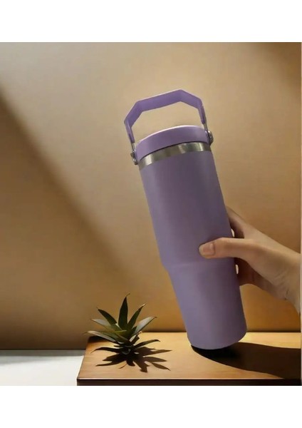Erkekler ve Kadınlar Için 30 Oz Ağır Yalıtımlı Kupa - 304 Paslanmaz Çelik, Bir El Açık Kapak, Araba Seyahat Kupası Kapasitesi: 887ML/RENK: 887MLLAVEND (Yurt Dışından)