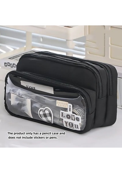 1pcnew Büyük Kapasiteli Kırtasiye Çantası, Kırtasiye Kalem Çelik Not Pen Depolama Çantası, Kalem Kılıfı, Taşınabilir Kozmetik Depolama Çantası Renk: Siyah (Yurt Dışından)