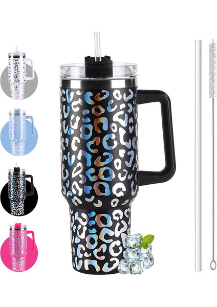 40 Oz Paslanmaz Çelik Leopar Baskısı, Kapaklı Büyük Kapasiteli Kahve Fincanı Taşınabilir Yalıtımlı Şişe Yolculuğu Eve Yaz Hediyesi: 1200ML/RENK: Siyah (Yurt Dışından)