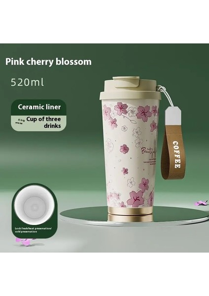 Gianxi Yeni Yüksek Görünüm Seviye Kahve Termos Kupası Seramik Saman Çift Içme Kupası Günlük Kampüs Kahve Kupası Kapasitesi: 520ML/RENK: Sakura (Yurt Dışından)