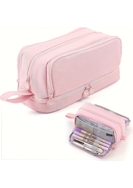 Büyük Kapasiteli Taşınabilir Kırtasiye Kasası, Dalı Çizilmeye Dalı Kalem Kutusu, Okul, Ofis ve Okul Malzemeleri Renk: Soluk Pembe (Yurt Dışından)