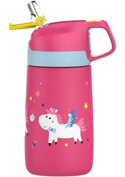 350ML Çocuk Termo Kupa Karikatür Deseni Bpa Paslanmaz Çelik Vakum Şişesi Öğrencileri Seyahat Kamp Sızıntı Kanıtı Su Şişeleri Kapasite: 350ML/RENK: Pembe (Yurt Dışından)